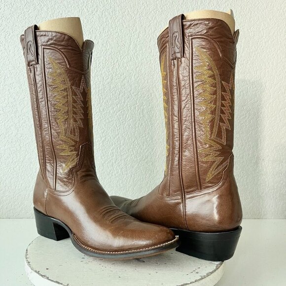 Rod Patrick Mens Cowboy Boots 11B Brown Leather Sole Round Toe 12" Tall Shaft - Picture 12 of 12